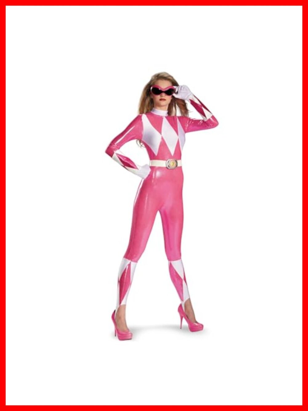 Mighty Morphin Power Rangers Pink Ranger Adult Costume Bodysuit with Gloves and